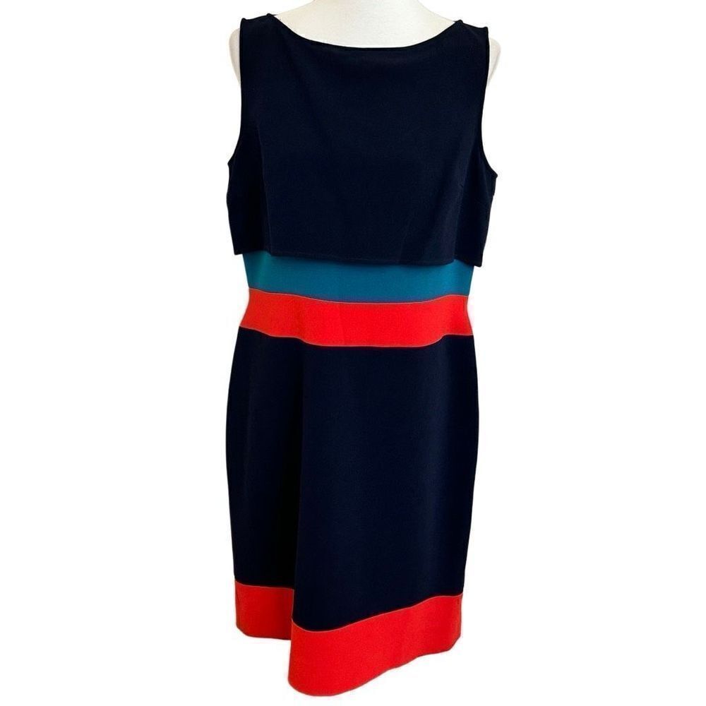 Rickie Freeman Teri Jon Sheath Dress Navy Blue Red Teal Colorblock NEW Size 12